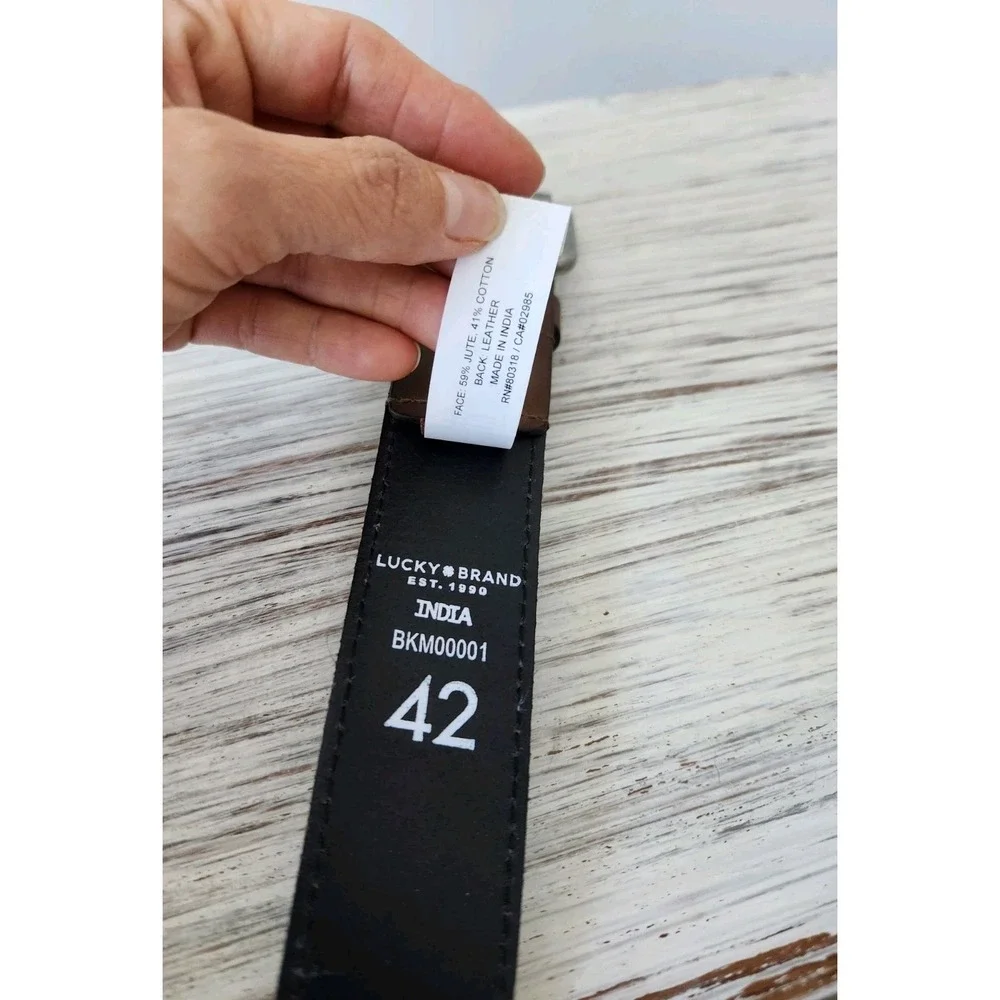 Lucky Brand Men's canvas belt Olive and Brown‎ Leather Size 42